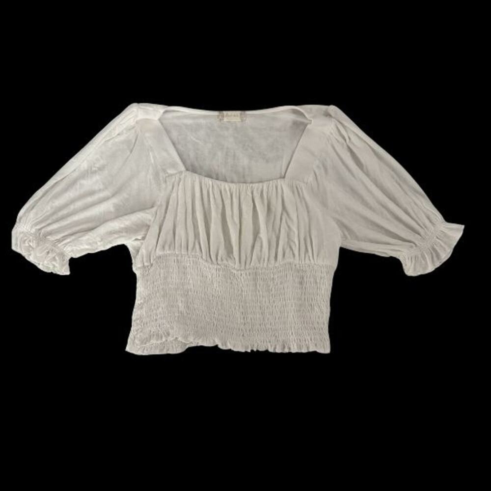 Altar'd State White Smocked Puff Sleeve Square Neck Crop Top Size L